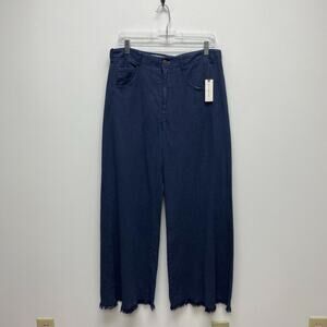 Pilcro Anthropologie Navy Linen Blend High Rise Frayed Hem Wide Leg Jeans 30 New